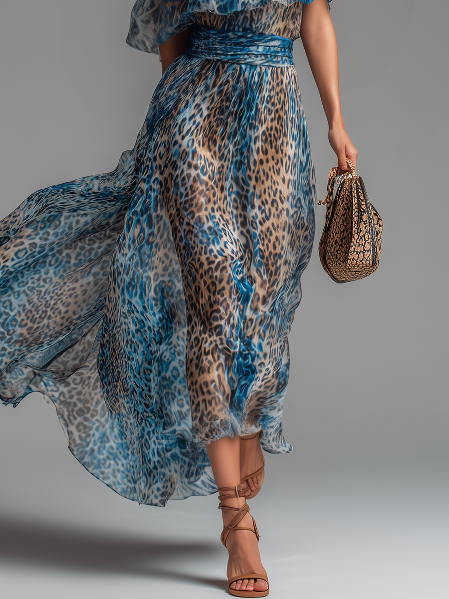 Selvaggia | Robe Maxi Off-Shoulder à Imprimé Léopard