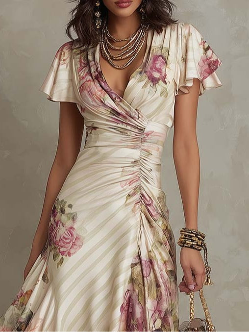 Alba | Élégant Robe Midi Florale Rétro