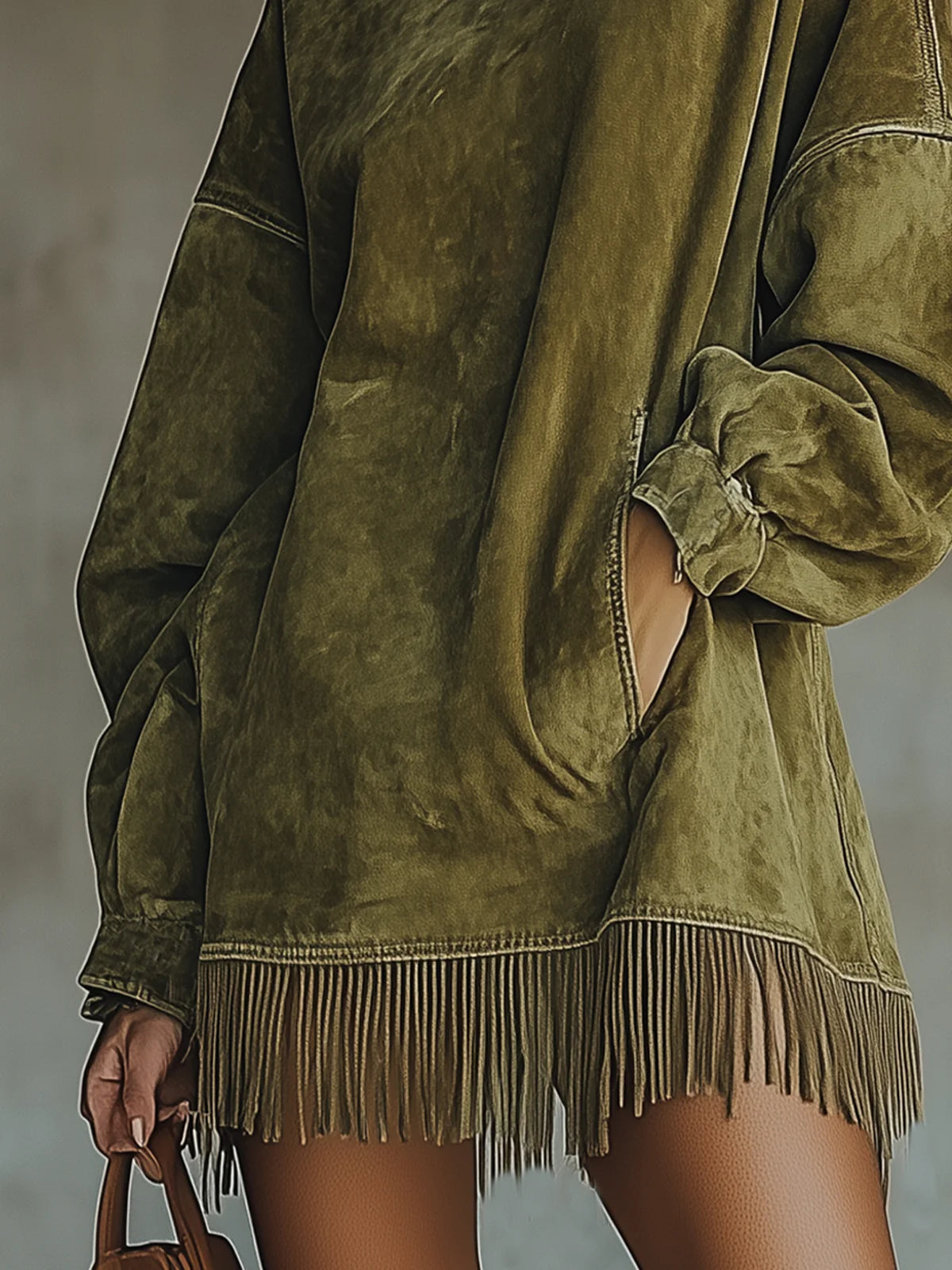Amalia | Robe avec col montant et franges