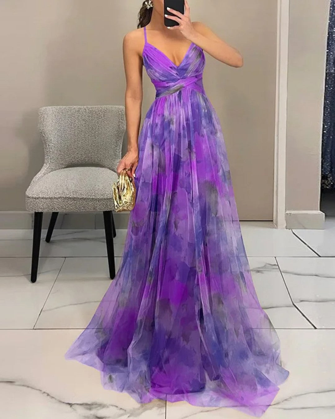 Giselle | Robe maxi en chiffon avec motif floral