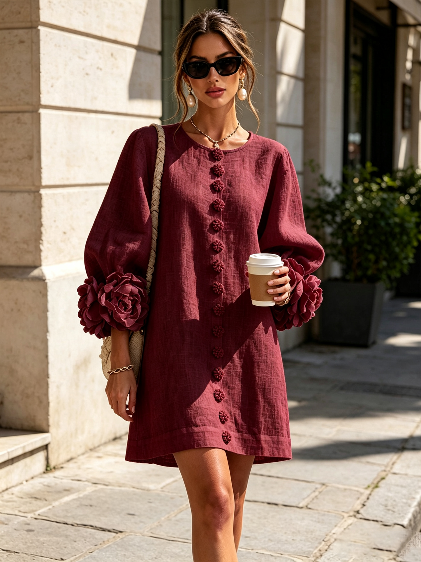 Robe Amara Mini Élégante à Boutons Floraux