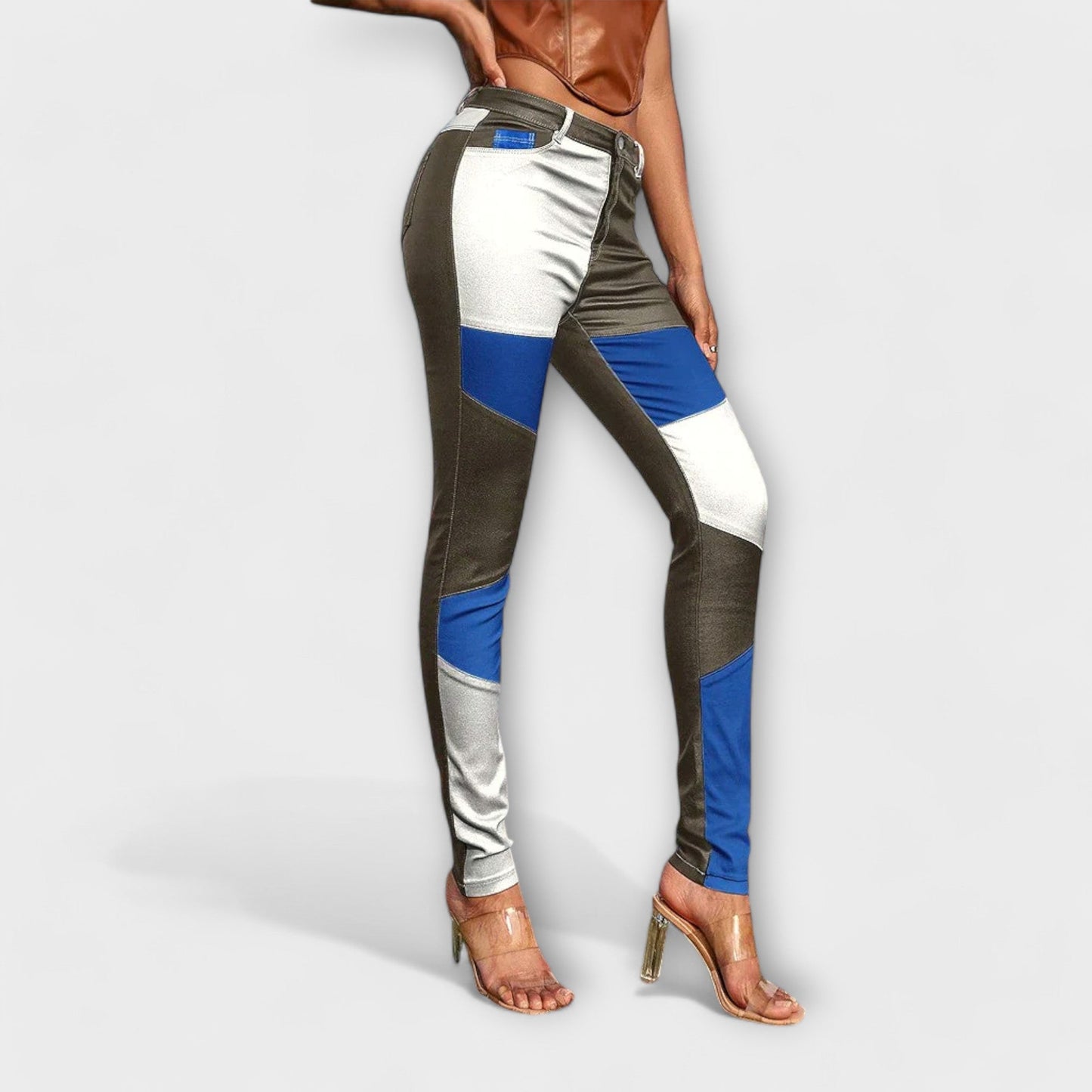 Calliope | Pantalon skinny avec motif en bloc de couleur
