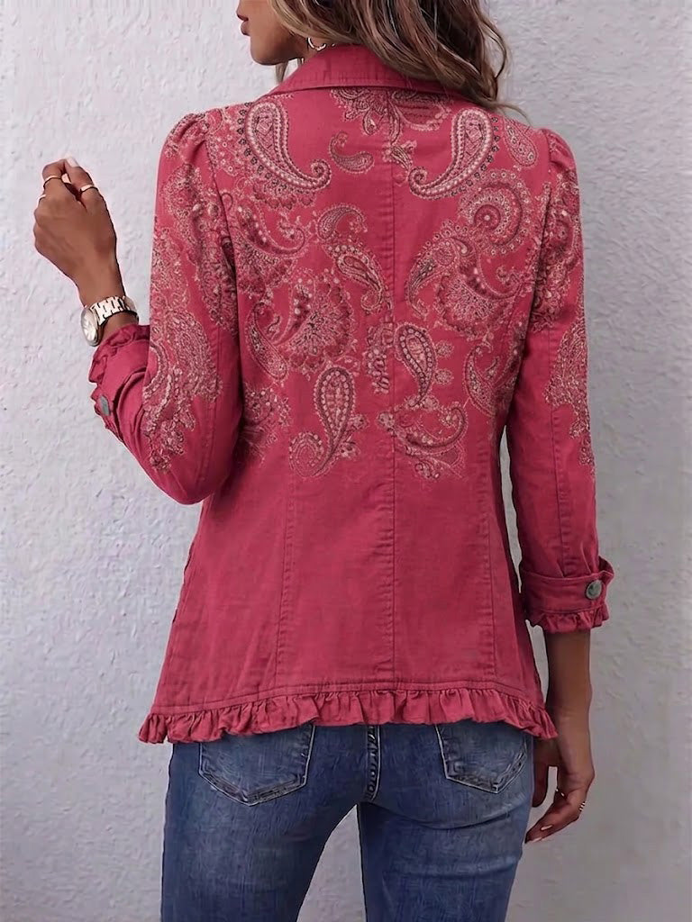 Karine | Veste en cachemire rose à volants