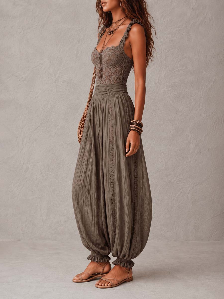 Combinaison Wanda — Bustier en dentelle avec pantalons sarouel plissés