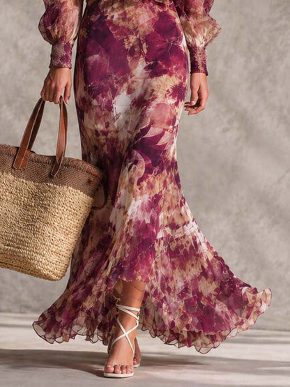 Rosine | Robe Maxi Épaules Dénudées Rose Antique, Motif Floral