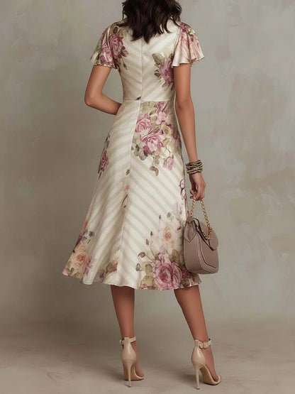 Alba | Élégant Robe Midi Florale Rétro
