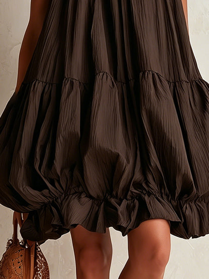 Colette | Mini Robe Sans Manches Marron à Ourlet Bouffant