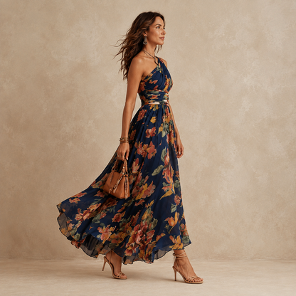 Celeste | Robe Maxi à Une Épaule à Fleurs