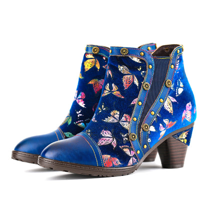 Vintage Butterfly Elegance Leather Ankle Shoes