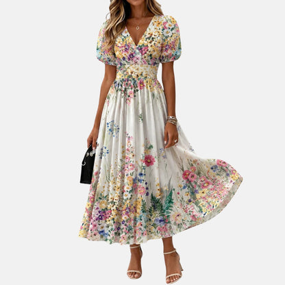 Coralie | Robe midi cache-cœur à imprimé fleuri