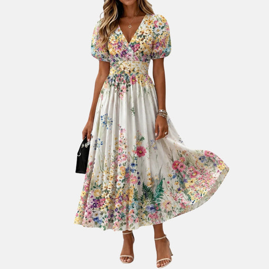 Coralie | Robe midi cache-cœur à imprimé fleuri