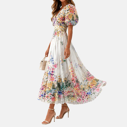 Coralie | Robe midi cache-cœur à imprimé fleuri