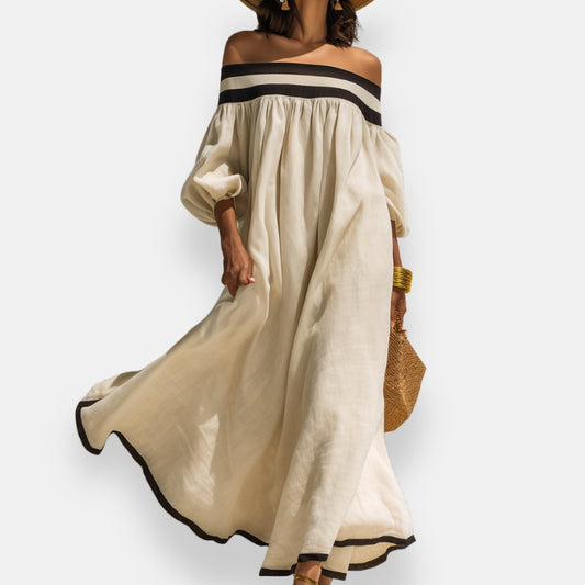 Doriette | Robe rayée épaules dénudées