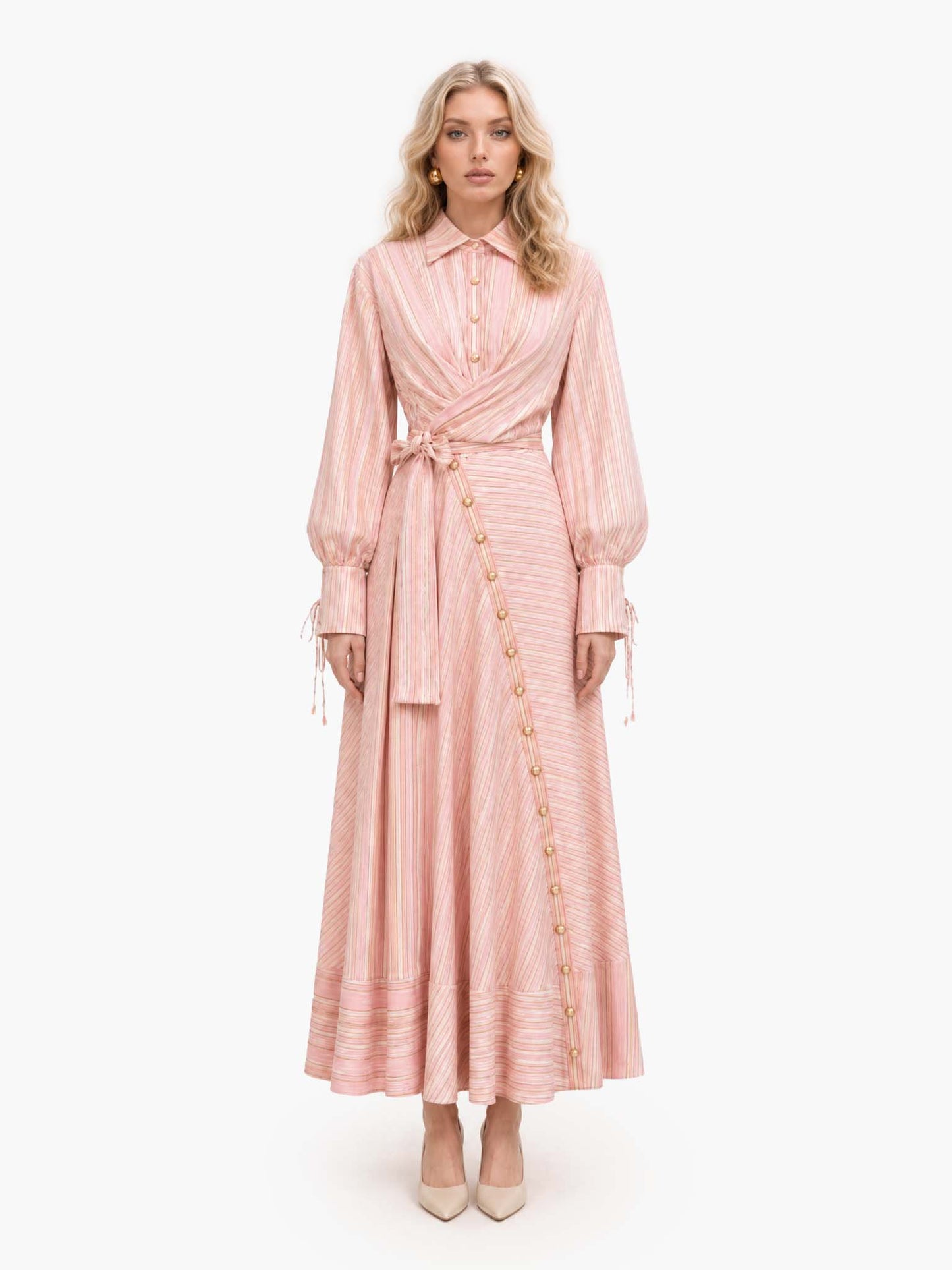 Robe maxi rose ceinturée