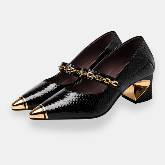 Praëlvine | Mary Jane croco talon doré