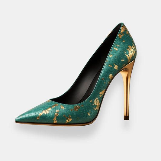 Wréolinde | Escarpins talon doré texturé