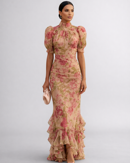 Rosario | Robe longue en chiffon à fleurs