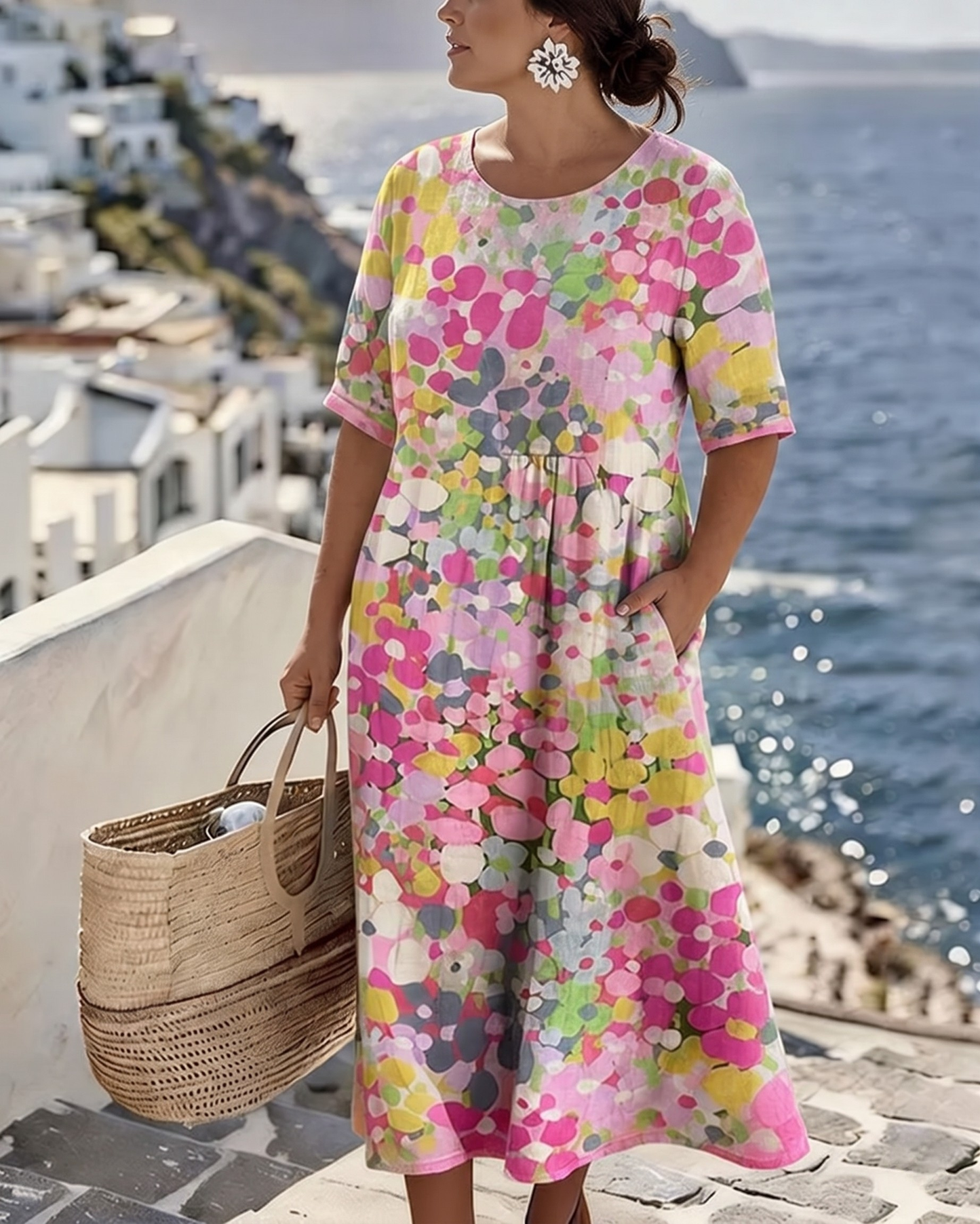 ELENA™ - ROBE MIDI ÉLÉGANTE À FLEURS D'ÉTÉ