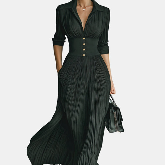 Kaëlvine | Robe plissée ceinture dorée