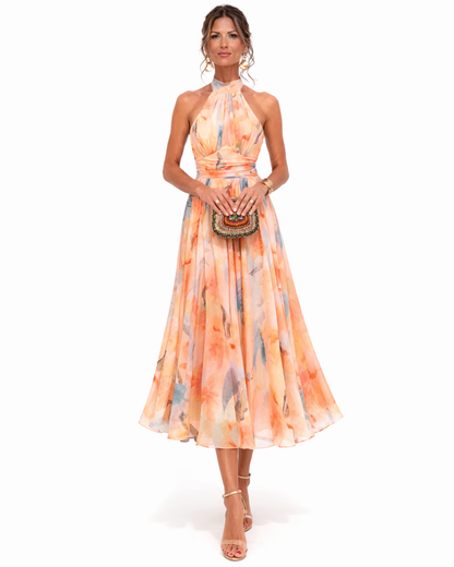 Aurora | Robe à col halter et imprimé aquarelle