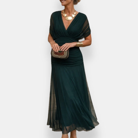 Astrée | Robe longue drapée col
