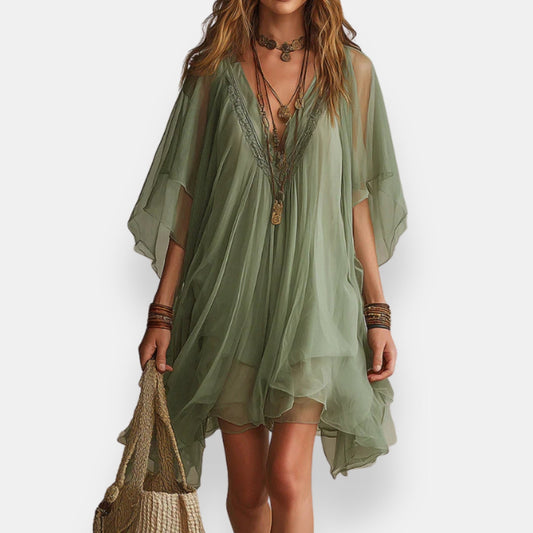 Mauvène | Robe vaporeuse manches cape
