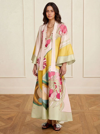 Robe maxi satinée fleurie