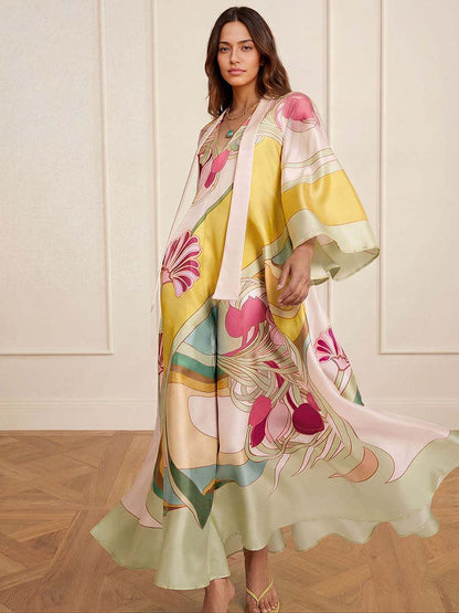Robe maxi satinée fleurie
