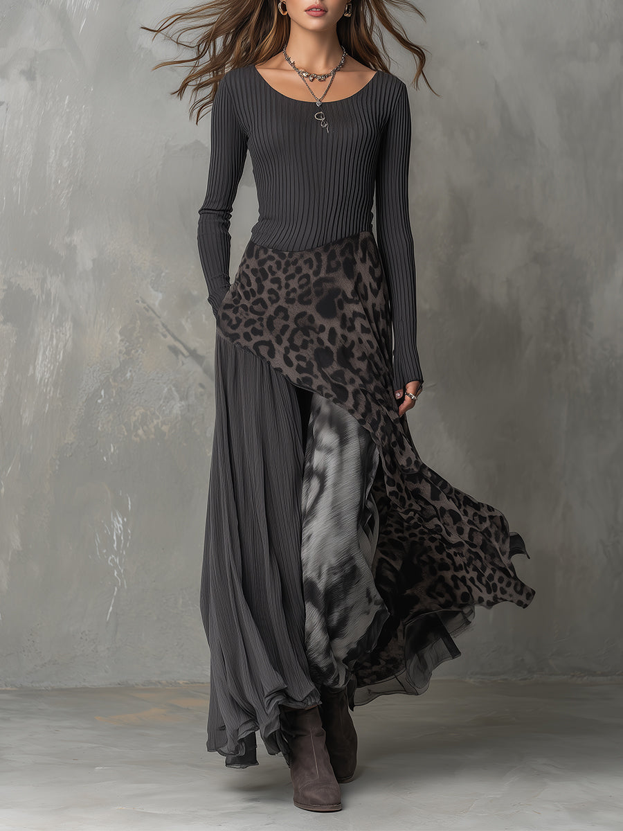 Martina | Robe longue à motif léopard