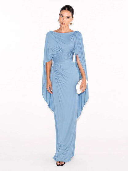 Robe Maxi Slim Fit avec Encolure Bateau Plissée