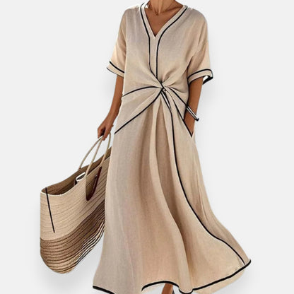 Malina | Robe à nœud et liserés contrastés