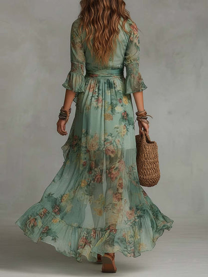 Aurora | Robe Maxi Florale avec Ourlet Asymétrique Romantique