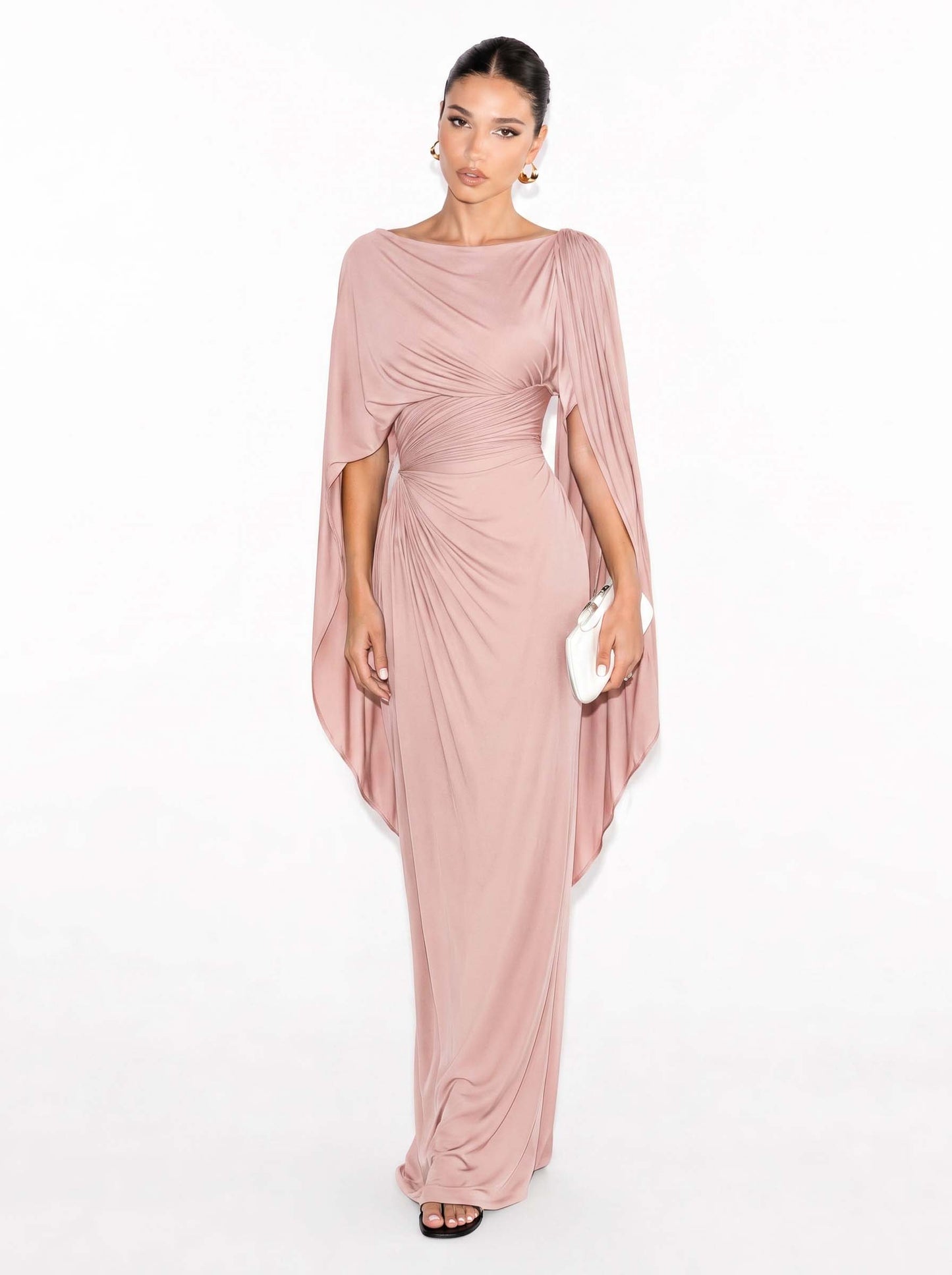 Robe Maxi Slim Fit avec Encolure Bateau Plissée