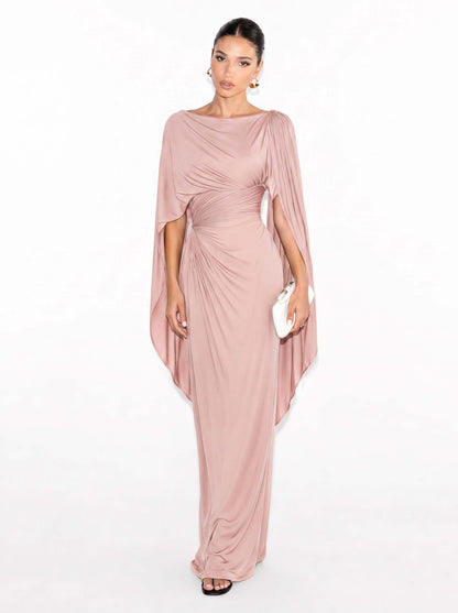 Robe Maxi Slim Fit avec Encolure Bateau Plissée