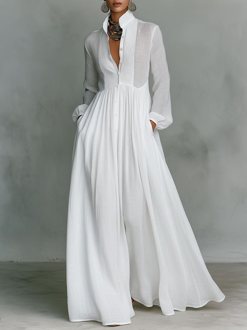 Sita | Maxi robe en patchwork, col montant et manches longues
