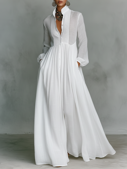 Sita | Maxi robe en patchwork, col montant et manches longues