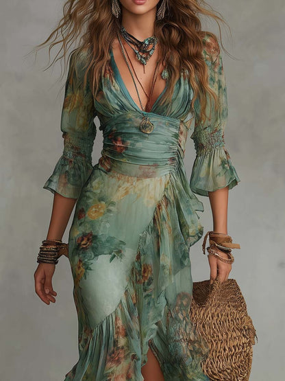 Aurora | Robe Maxi Florale avec Ourlet Asymétrique Romantique