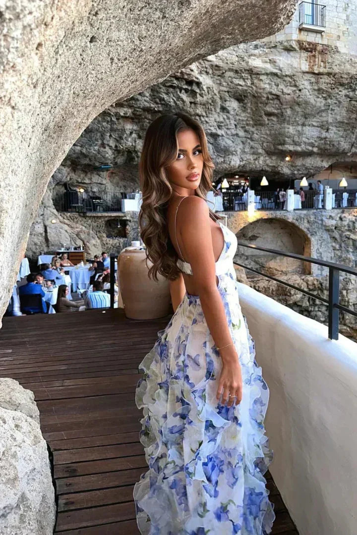 Uri | Robe midi à fleurs avec volants