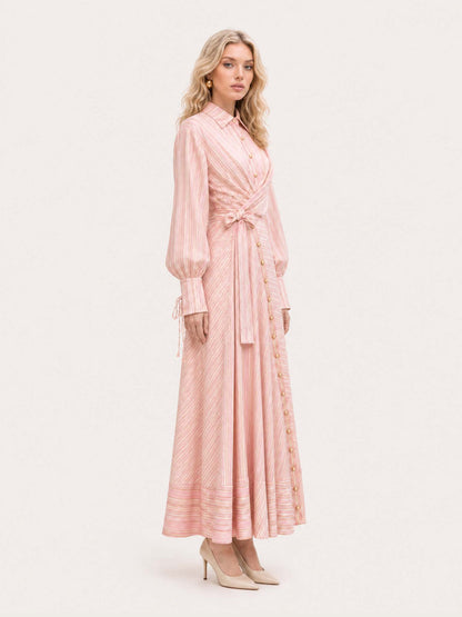 Robe maxi rose ceinturée