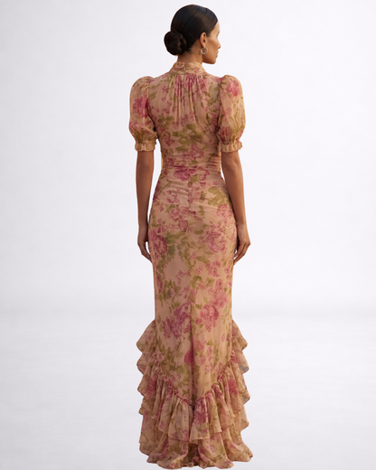 Rosario | Robe longue en chiffon à fleurs