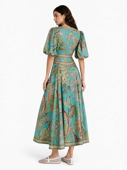 Robe midi satinée fleurie