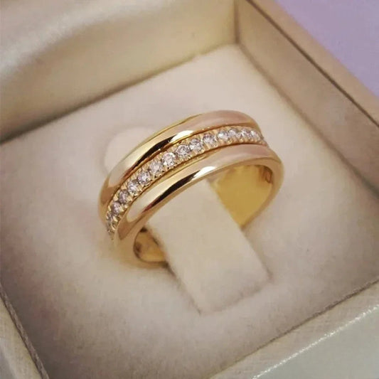 Elegant Double Ring with Zirconia Inlay