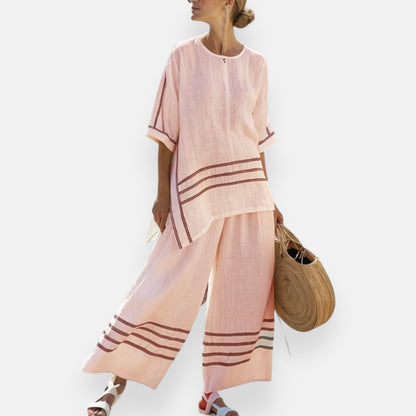 Carine | Ensemble à rayures et coupe asymétrique