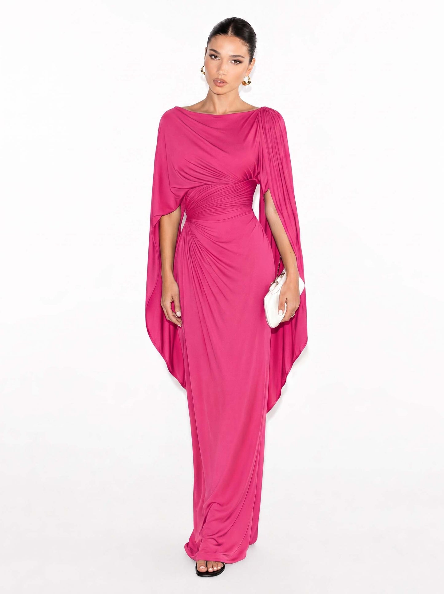 Robe Maxi Slim Fit avec Encolure Bateau Plissée