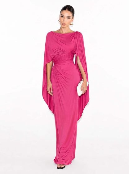 Robe Maxi Slim Fit avec Encolure Bateau Plissée