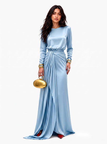 Élégante Robe Maxi en Satin Drapé