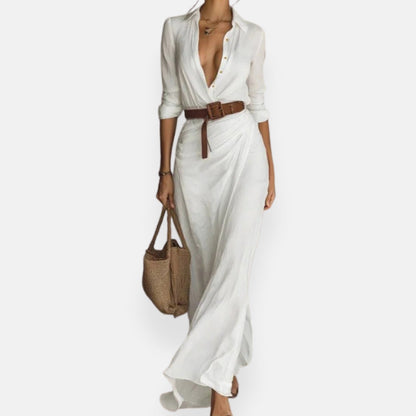 Éliora | Robe longue portefeuille ceinturée