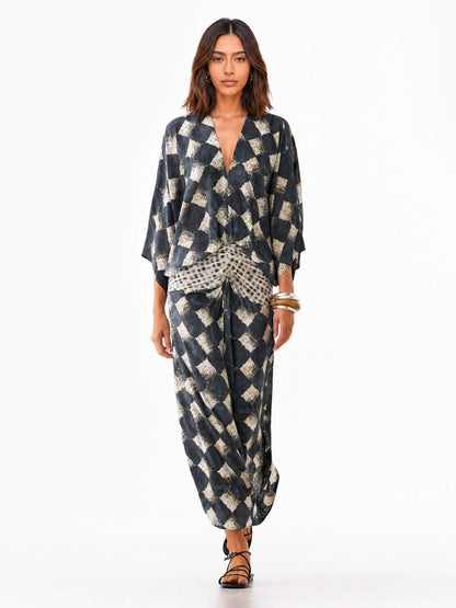 Robe maxi kimono abstraite
