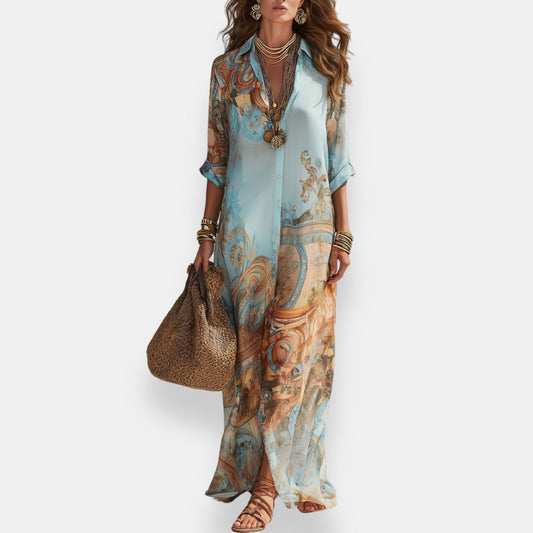 Norbertine | Robe longue chemise imprimée