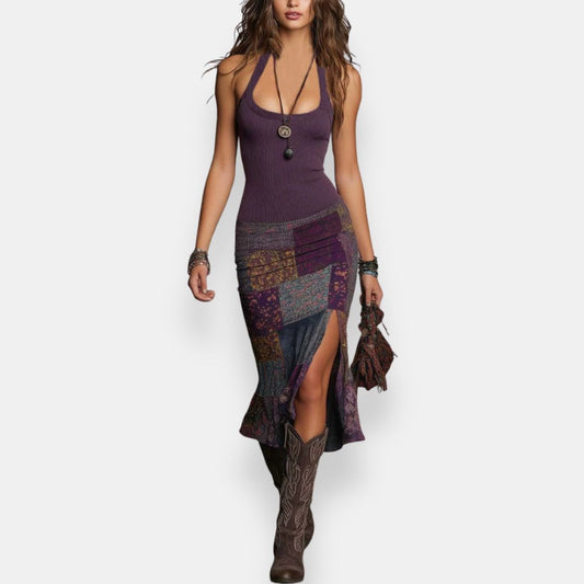 Dorléane | Robe longue effet patchwork